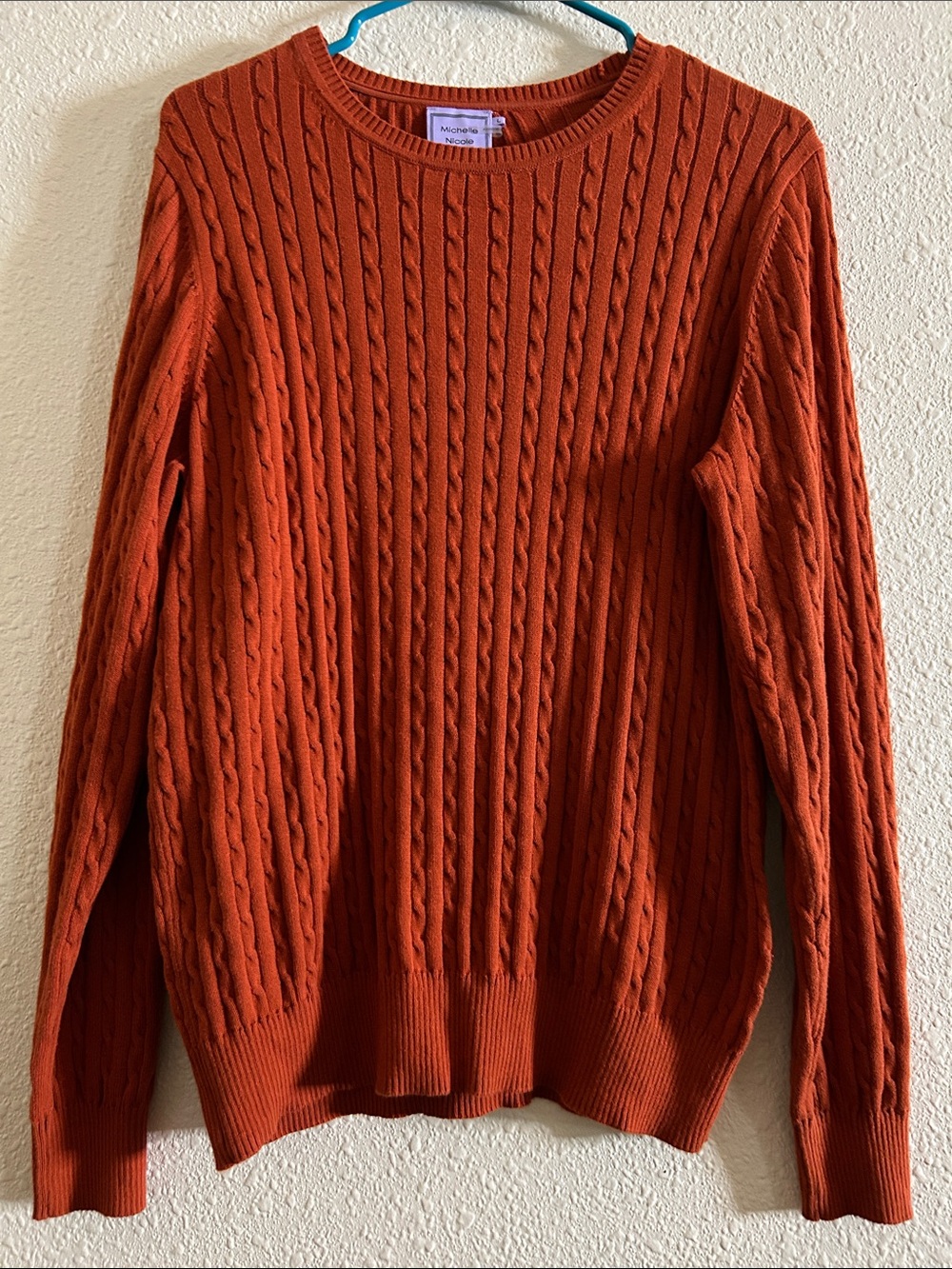 Michelle Nicole Men's Cable Crewneck Sweater - Rust